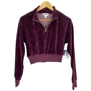 Abound Nordstrom Velvet Quarter Zip Crop Top Burgundy XXS